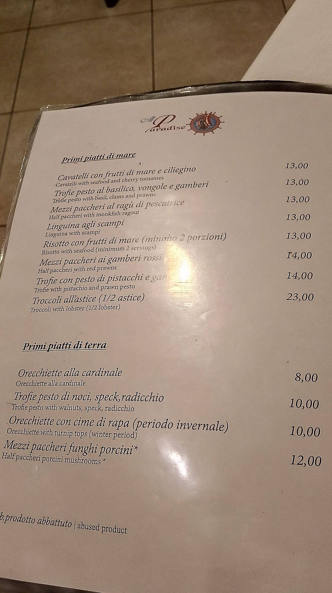 Menu di Al Paradise 