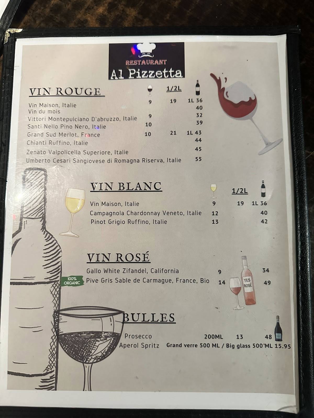 Menu de Al Pizzetta