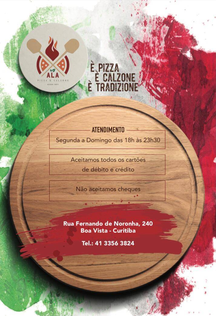 Ala Pizzas e Calzones cardápio