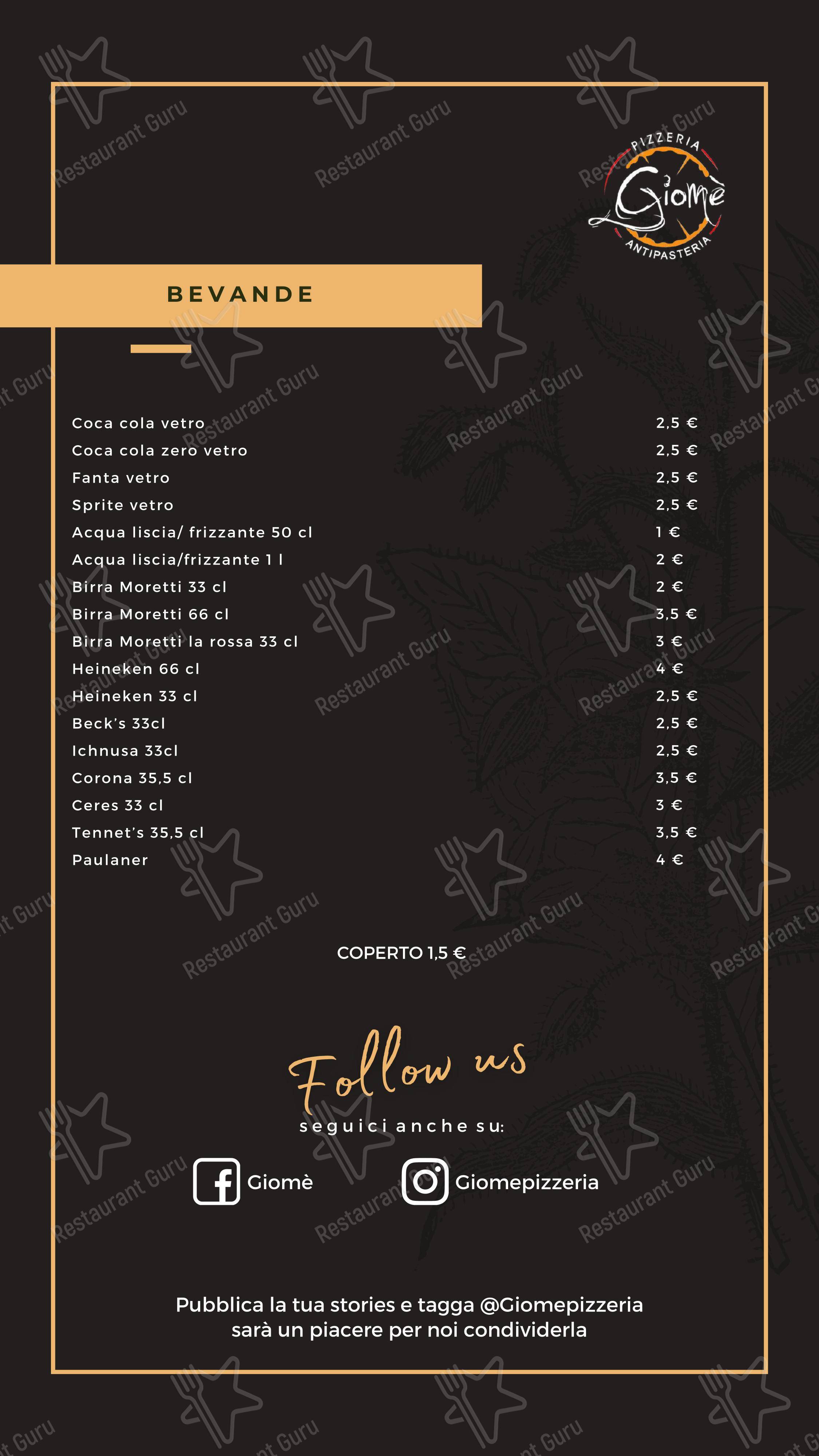 Menu per Pizzeria Antipasteria Giomè ristorante