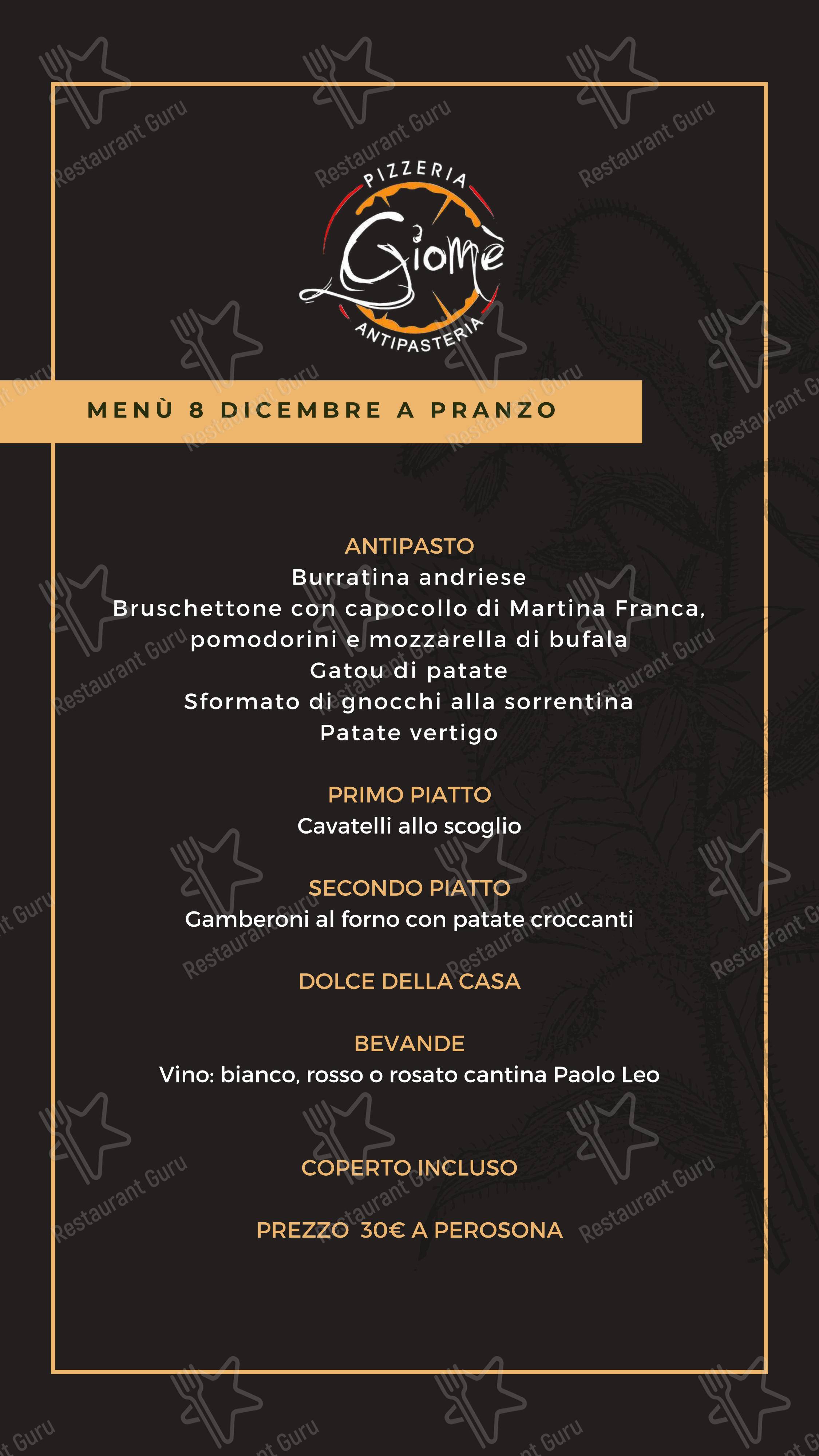 Menu di Pizzeria Antipasteria Giomè - Menu