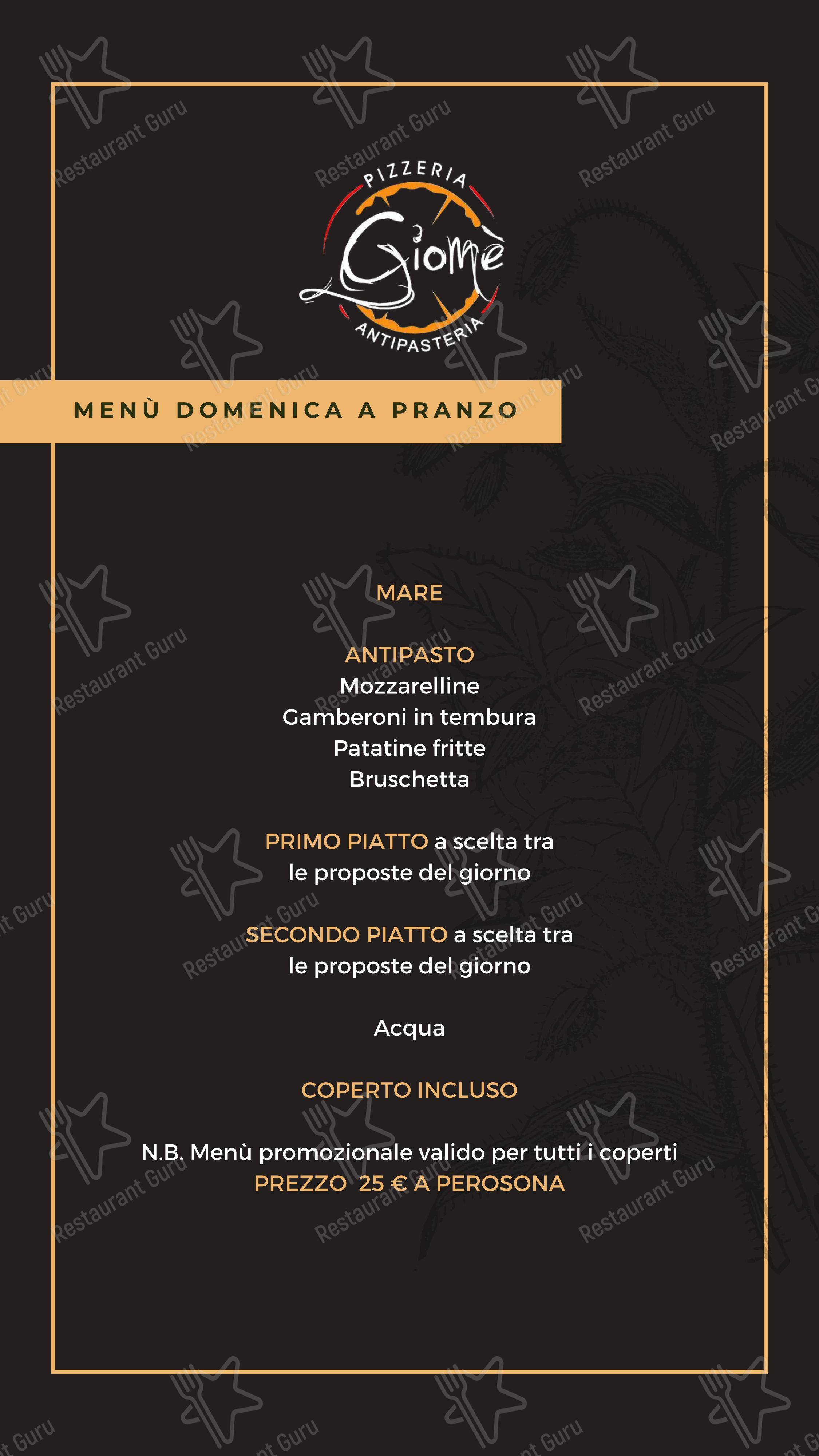 Menu di Pizzeria Antipasteria Giomè - Menu