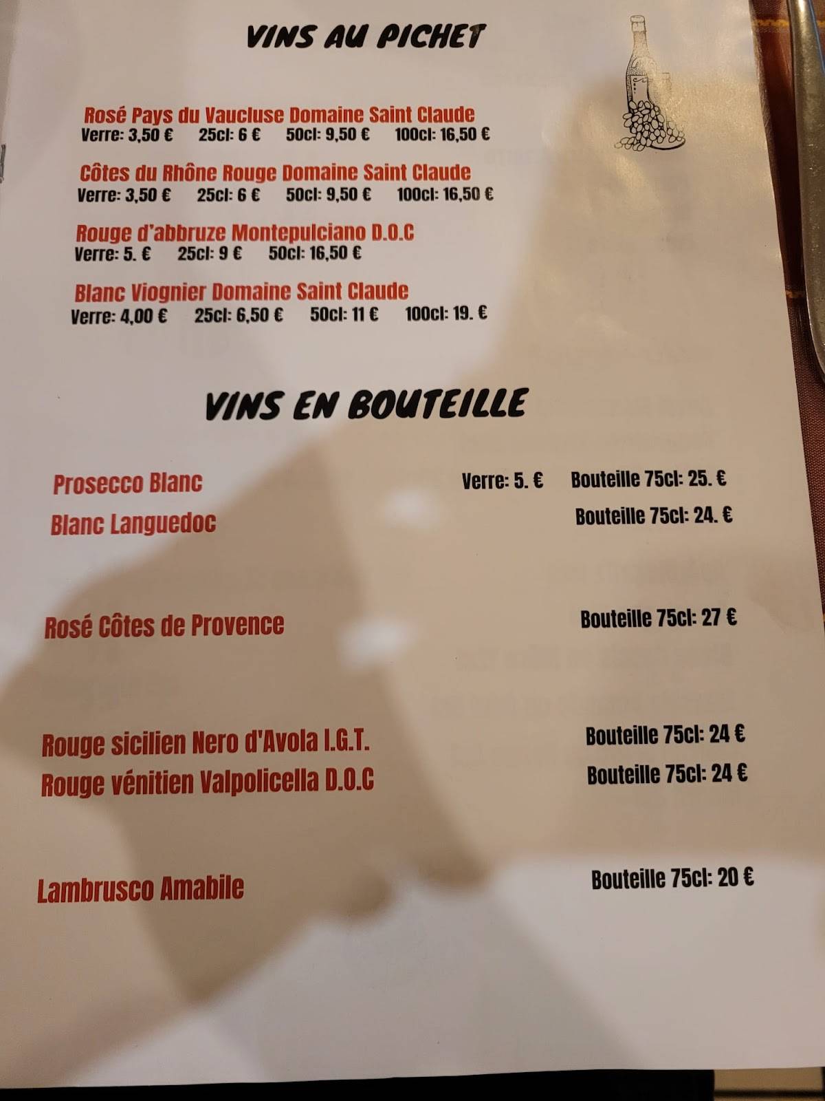 Menu de Pizzeria Avarello
