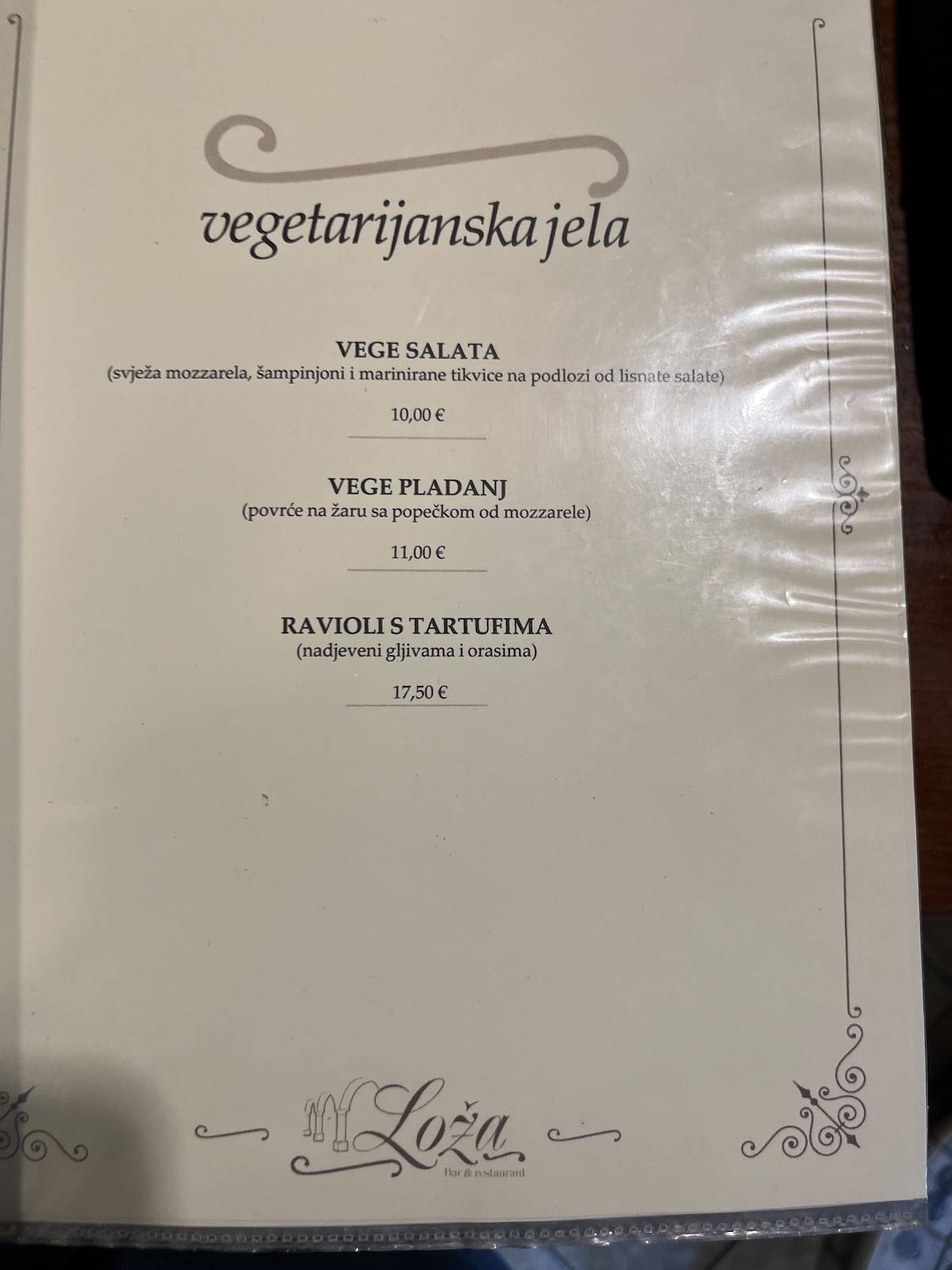 Menu di Caffe bar Loža 