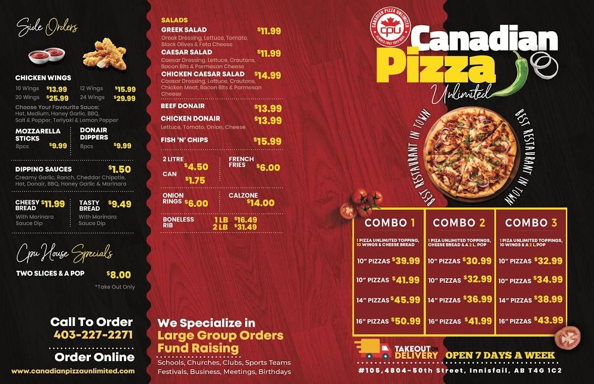 Menu de Canadian Pizza Unlimited innisfail