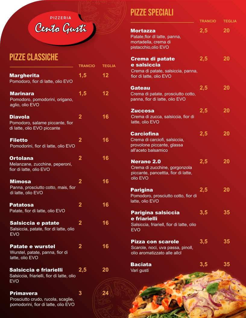 Menu di Pizzeria Cento Gusti 