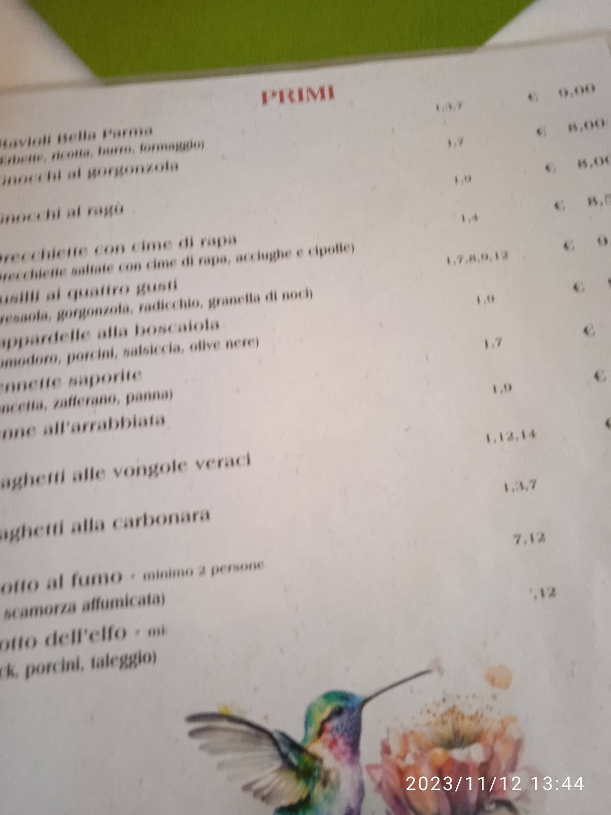 Menu di Pizzeria Colibrì 