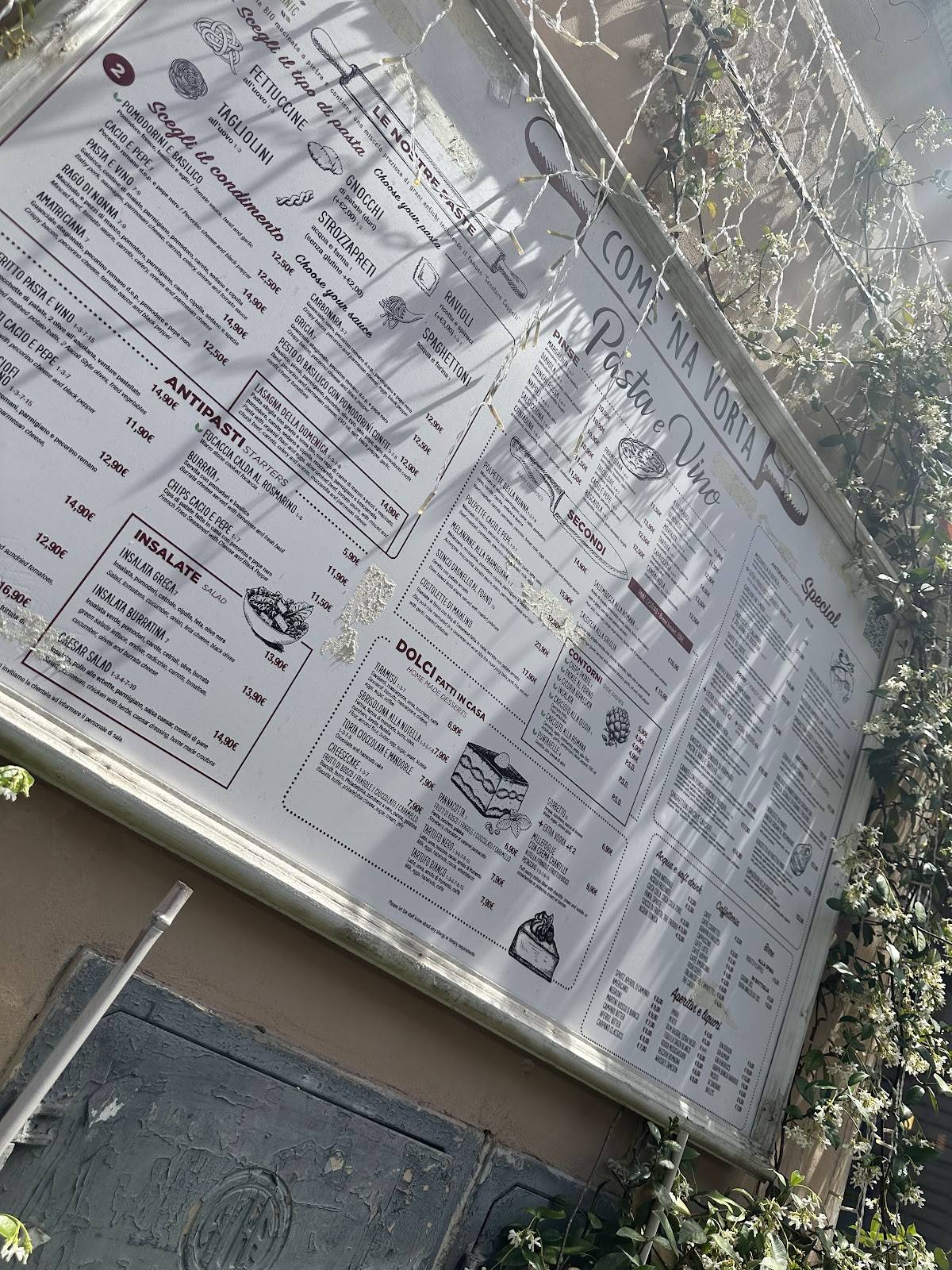 Menu di Come 'na Vorta Pasta e Vino - Largo Arenula 