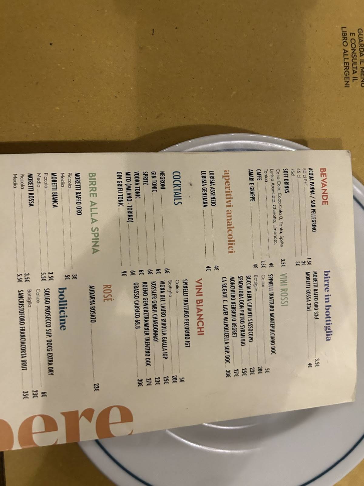 Menu di Crocca - Milano Via Fiamma 