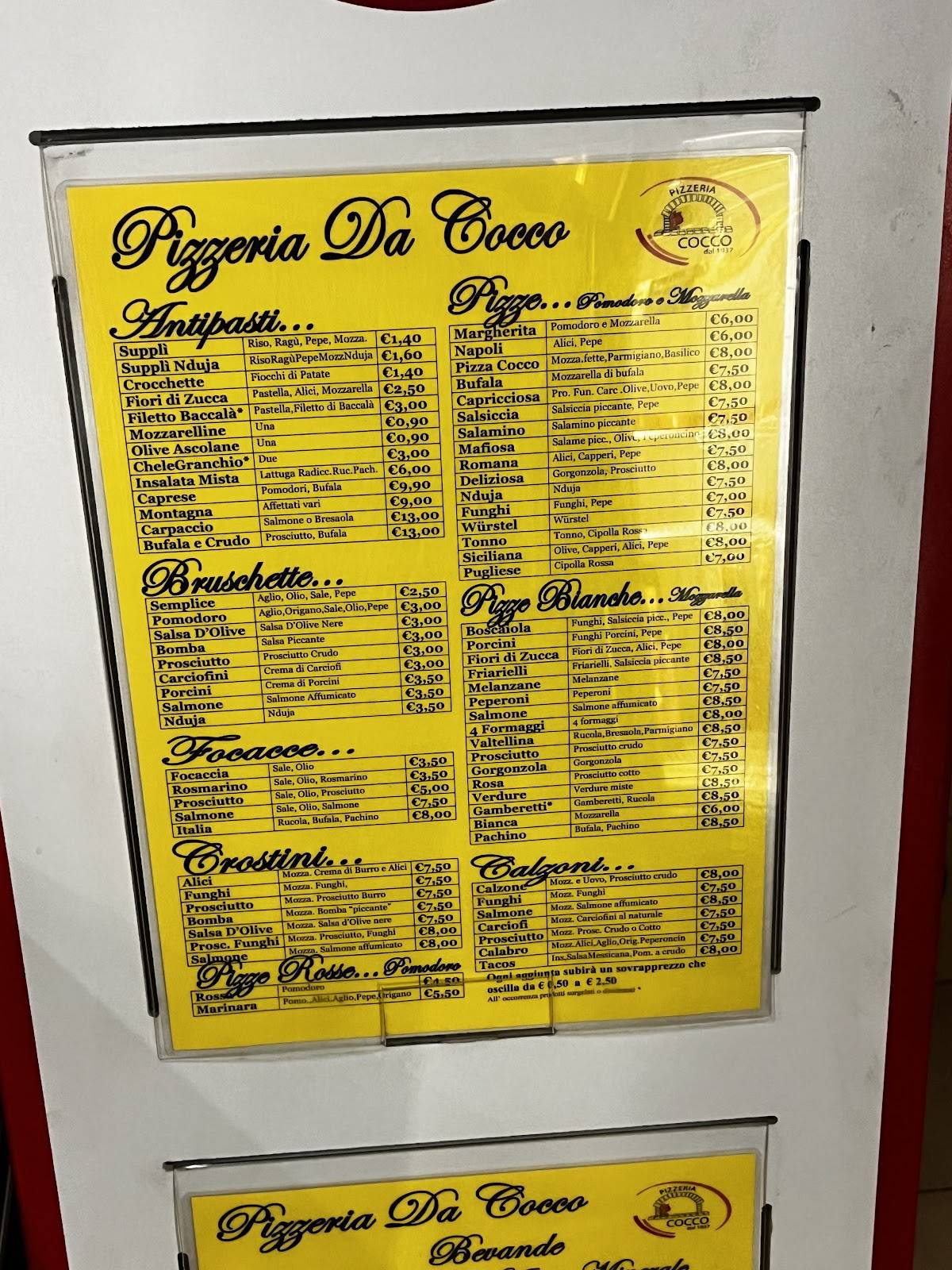 Menu di Pizzeria Da Cocco 