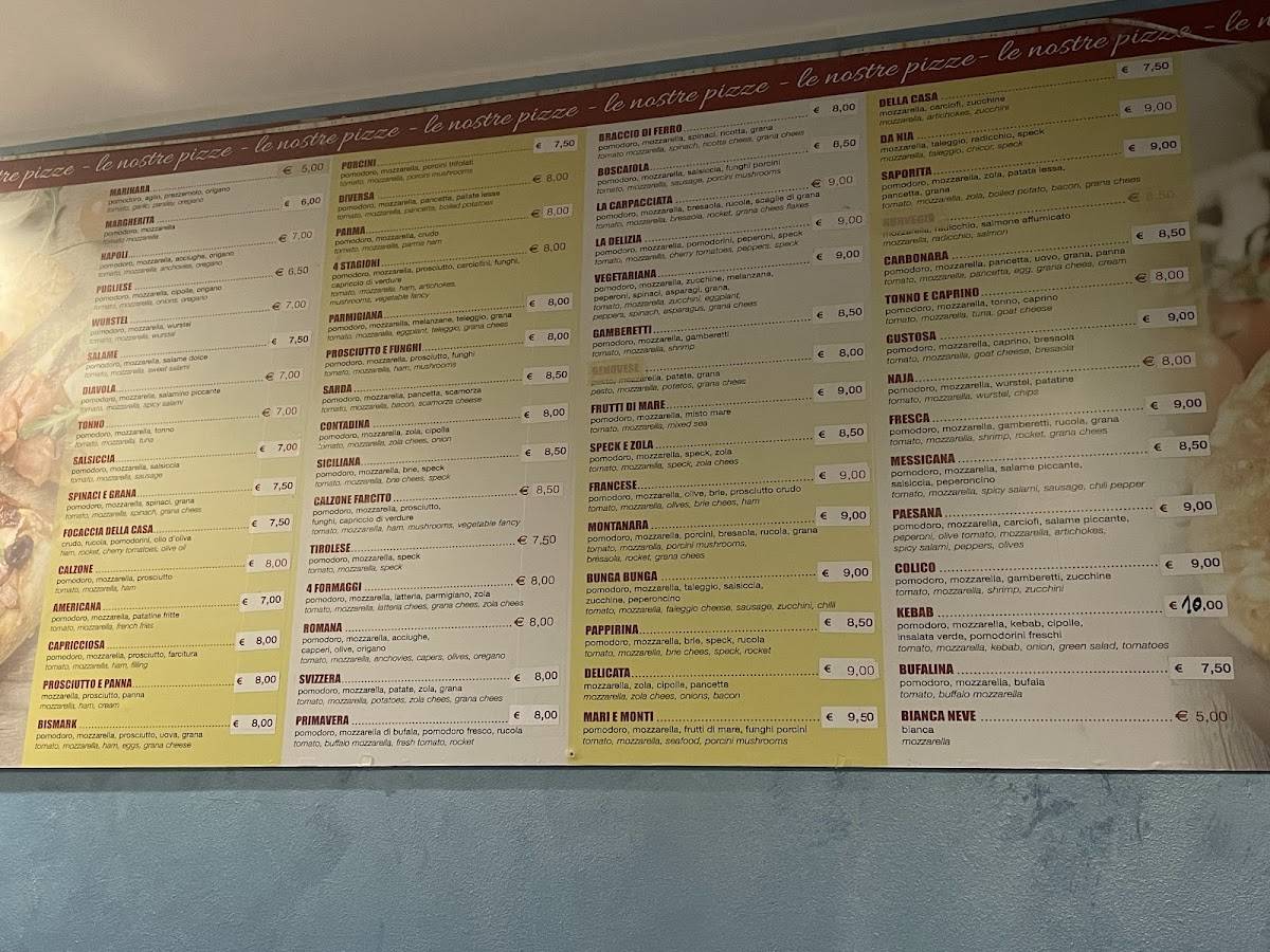 Menu di Pizzeria Da Nia Colico Piano 