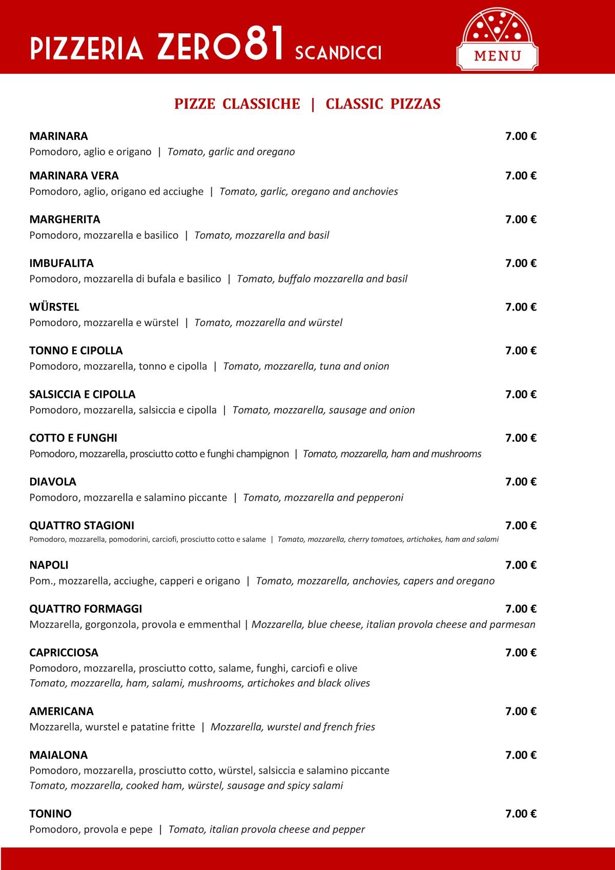 Menu di Pizzeria Da Tonino Scandicci 