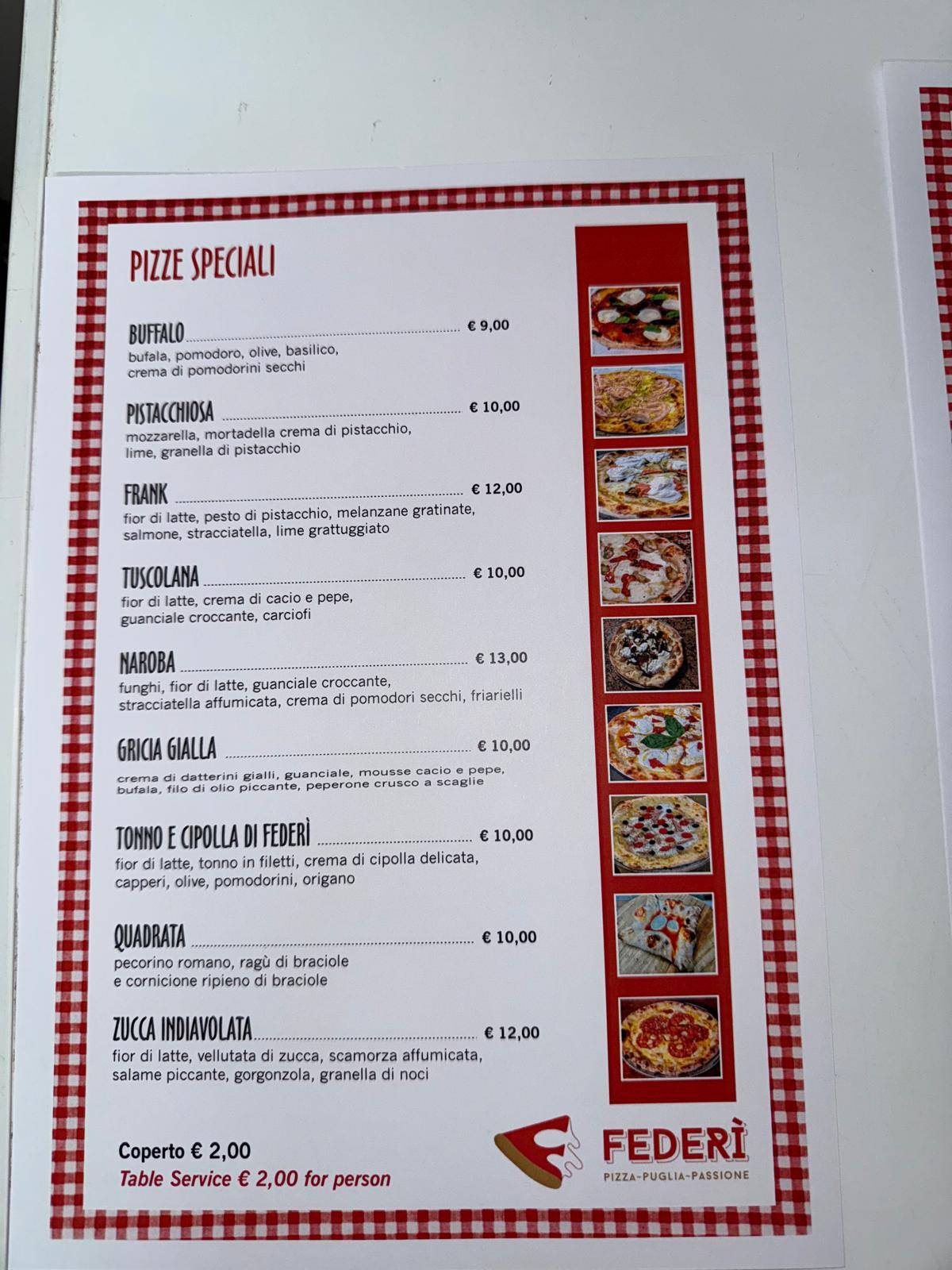 Menu di Pizzeria Federì 