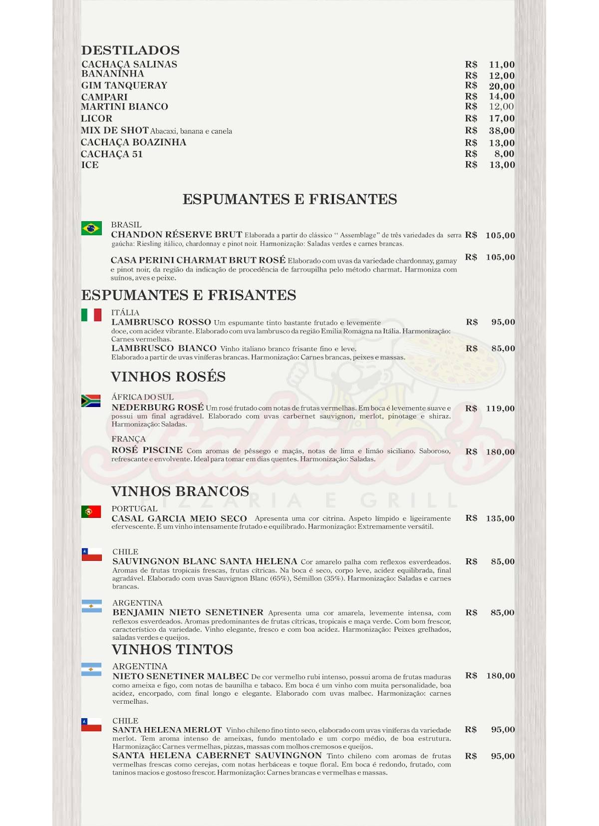 Italianos Pizzaria e Restaurante cardápio