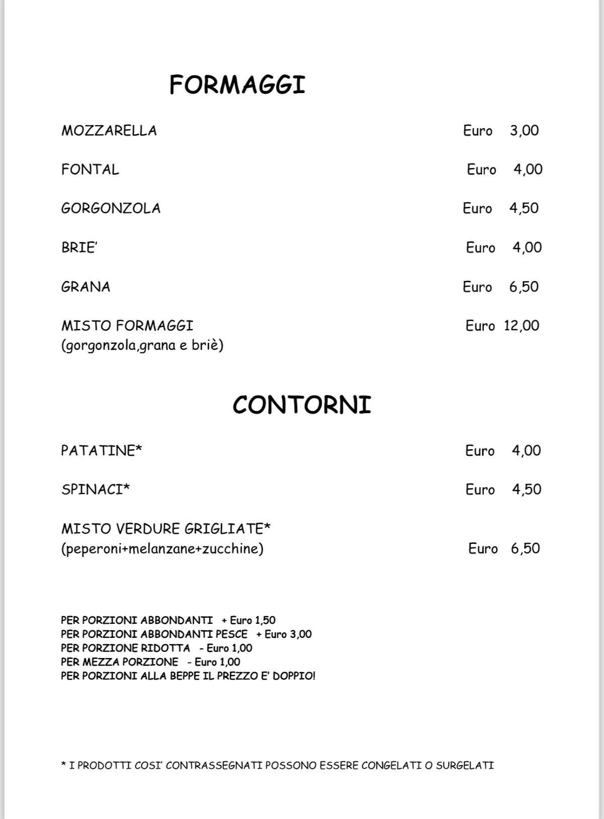 Menu di La Baita 