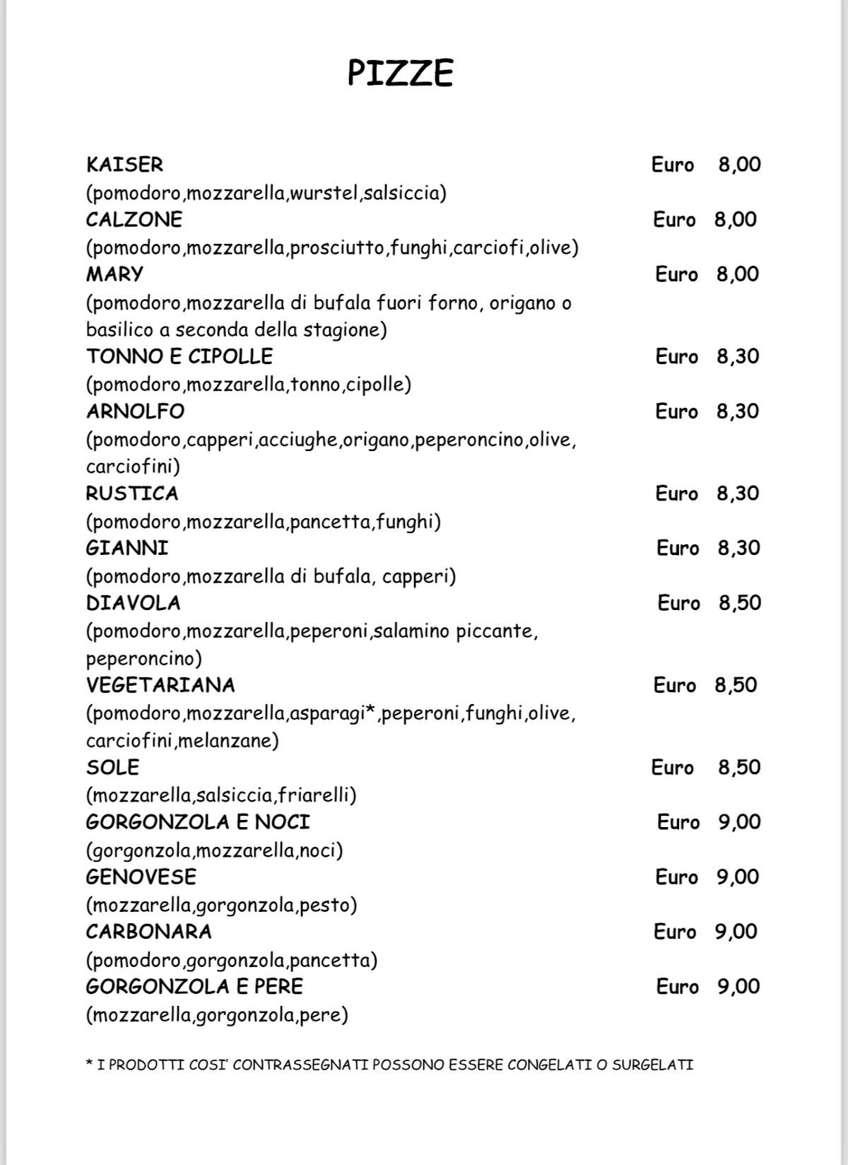 Menu di La Baita 