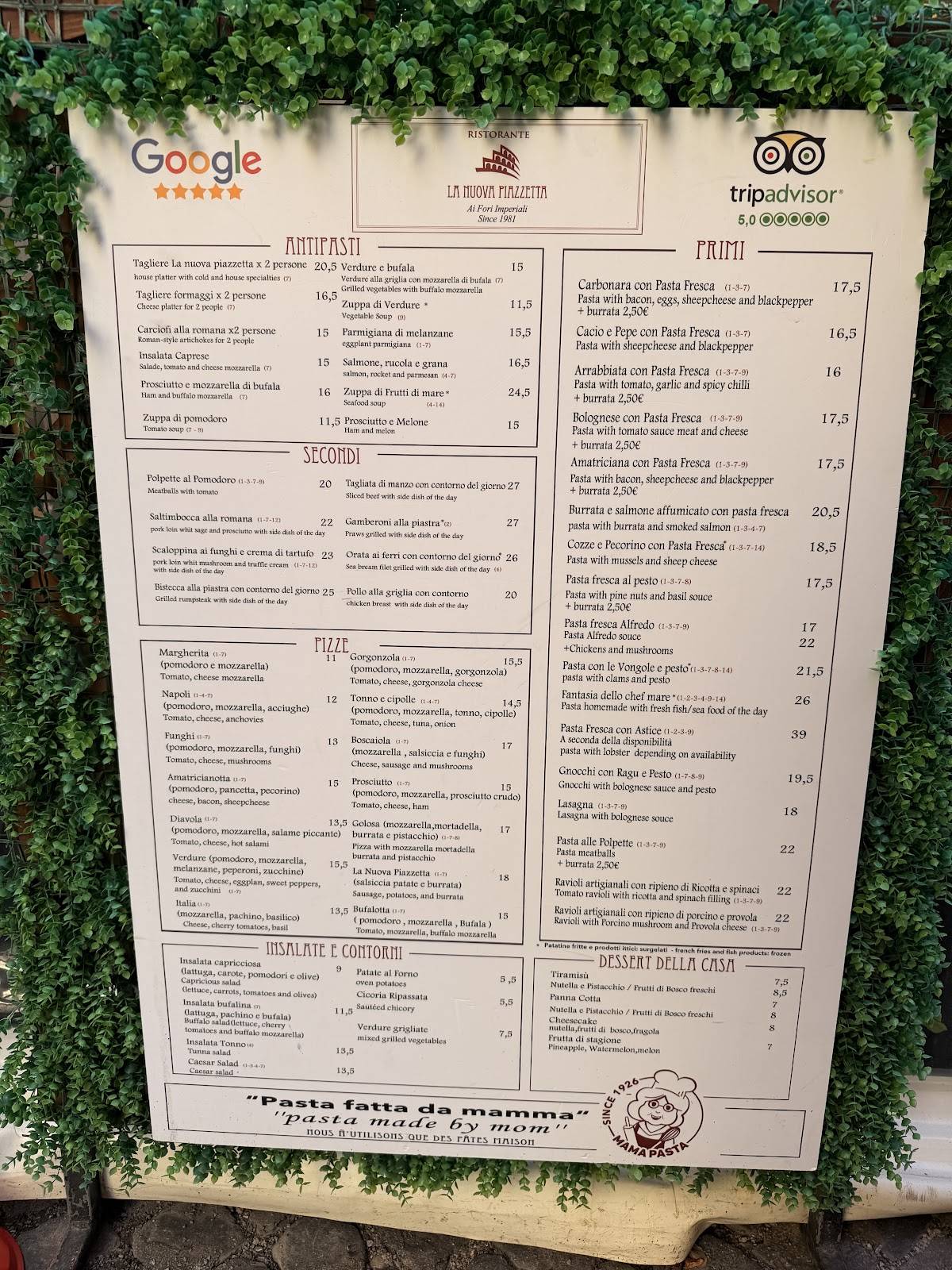 Menu di La Nuova Piazzetta 