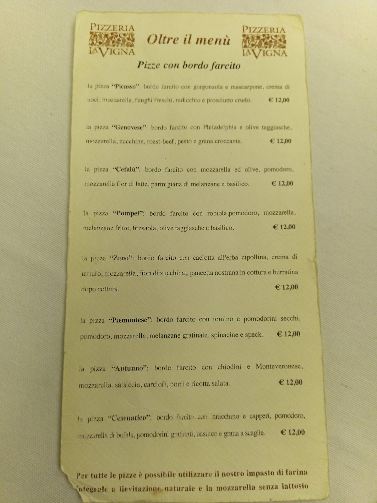 Menu di Pizzeria La Vigna 