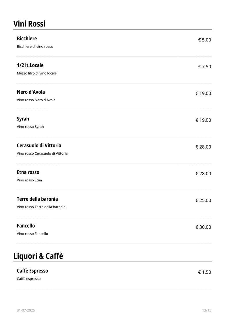 Menu di Le Maschere 