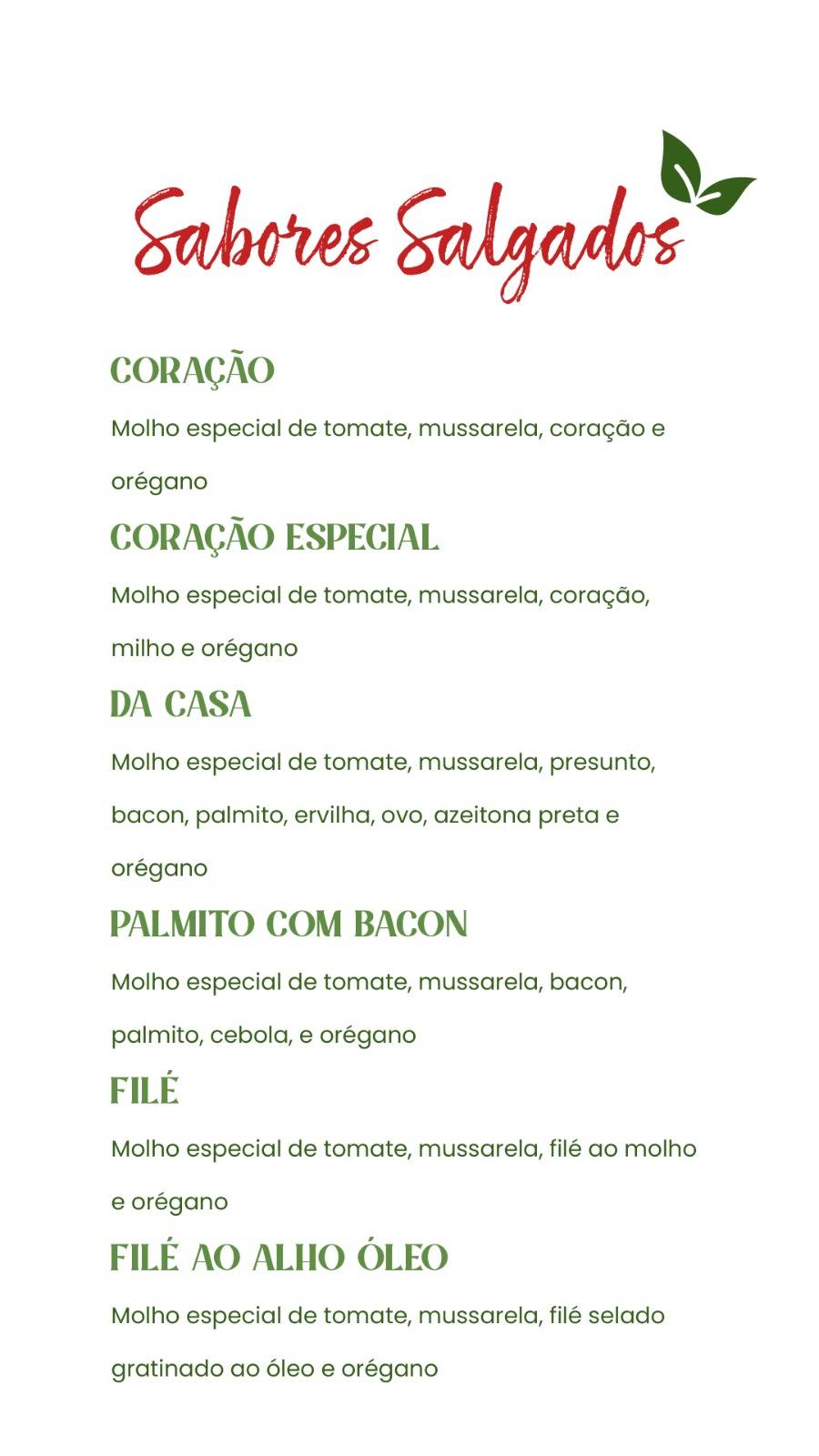 Manjericão Pizzas Delivery cardápio