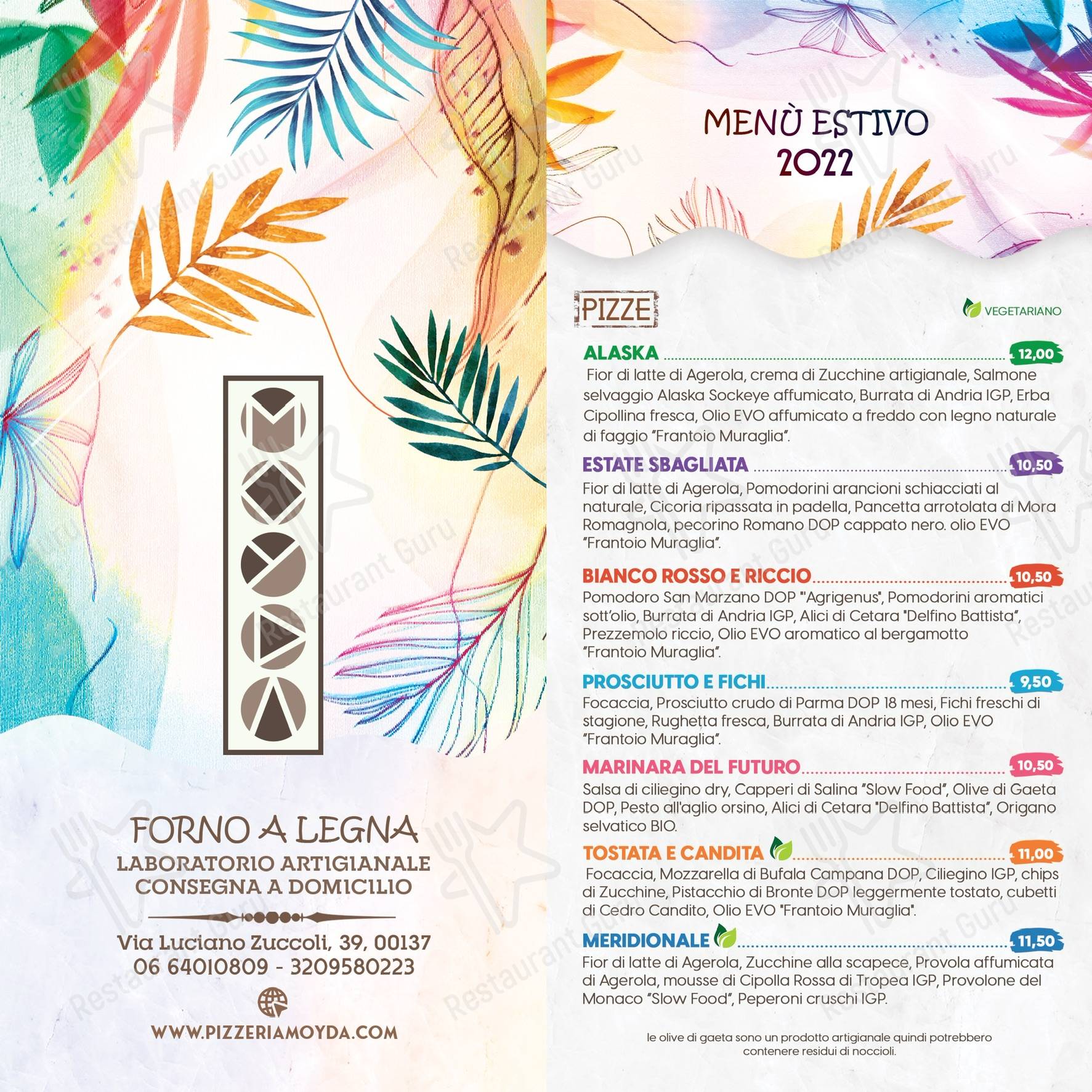 Menu di Pizzeria Moyda Asporto e Consegna a Domicilio 