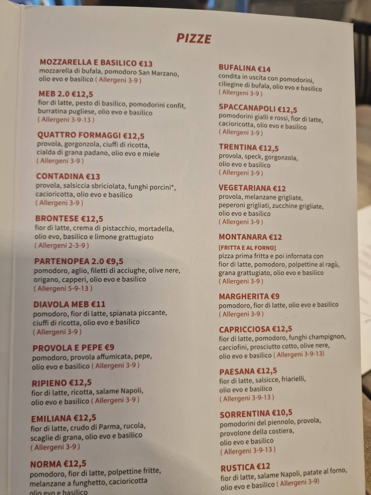 Menu di Mozzarella e Basilico 