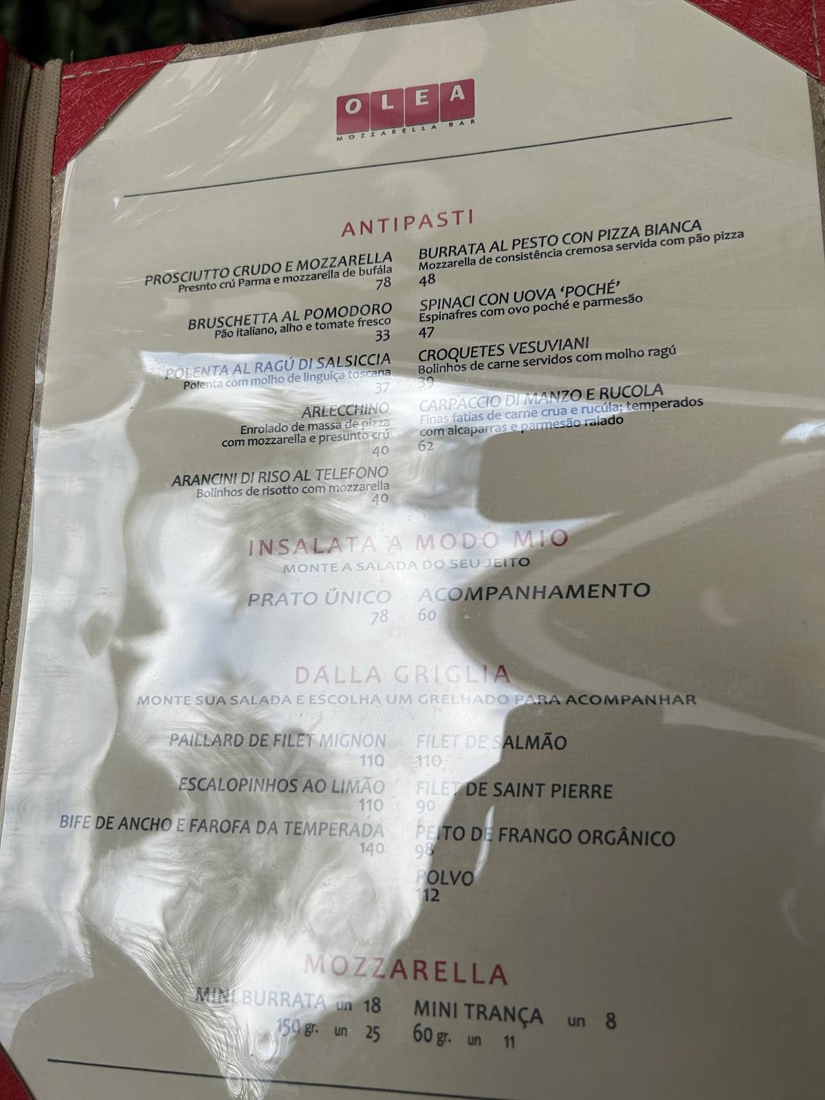 Olea Mozzarella Bar (Joaquim Antunes) cardápio
