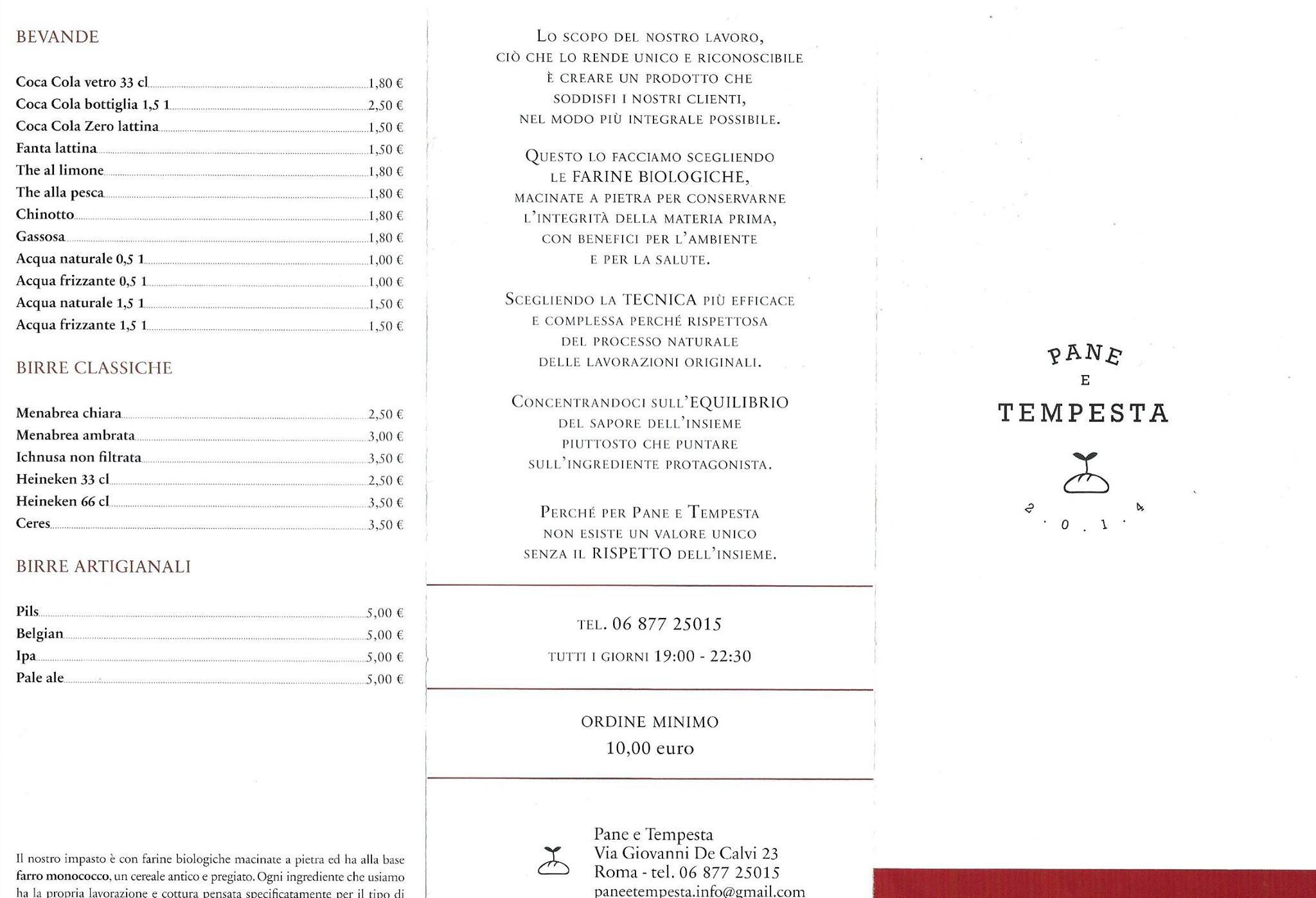 Menu di Pane e Tempesta 