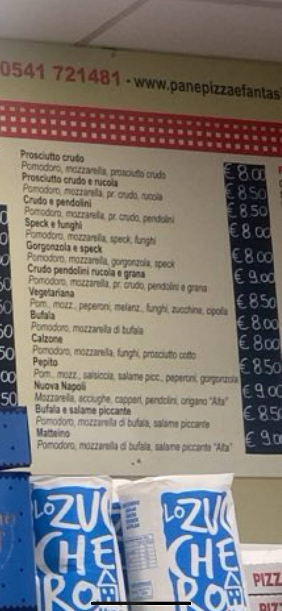 Menu di Pane Pizza e Fantasia 