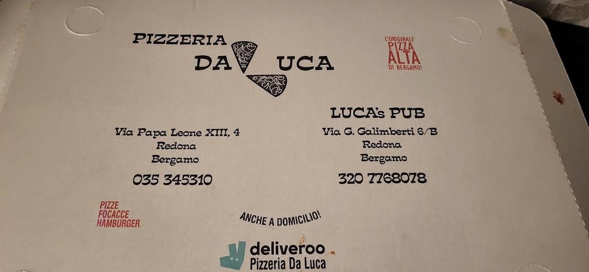 Menu di Pizza Alta da Luca 
