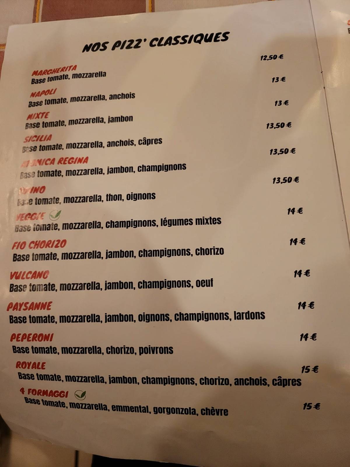 Menu de Pizzeria Avarello