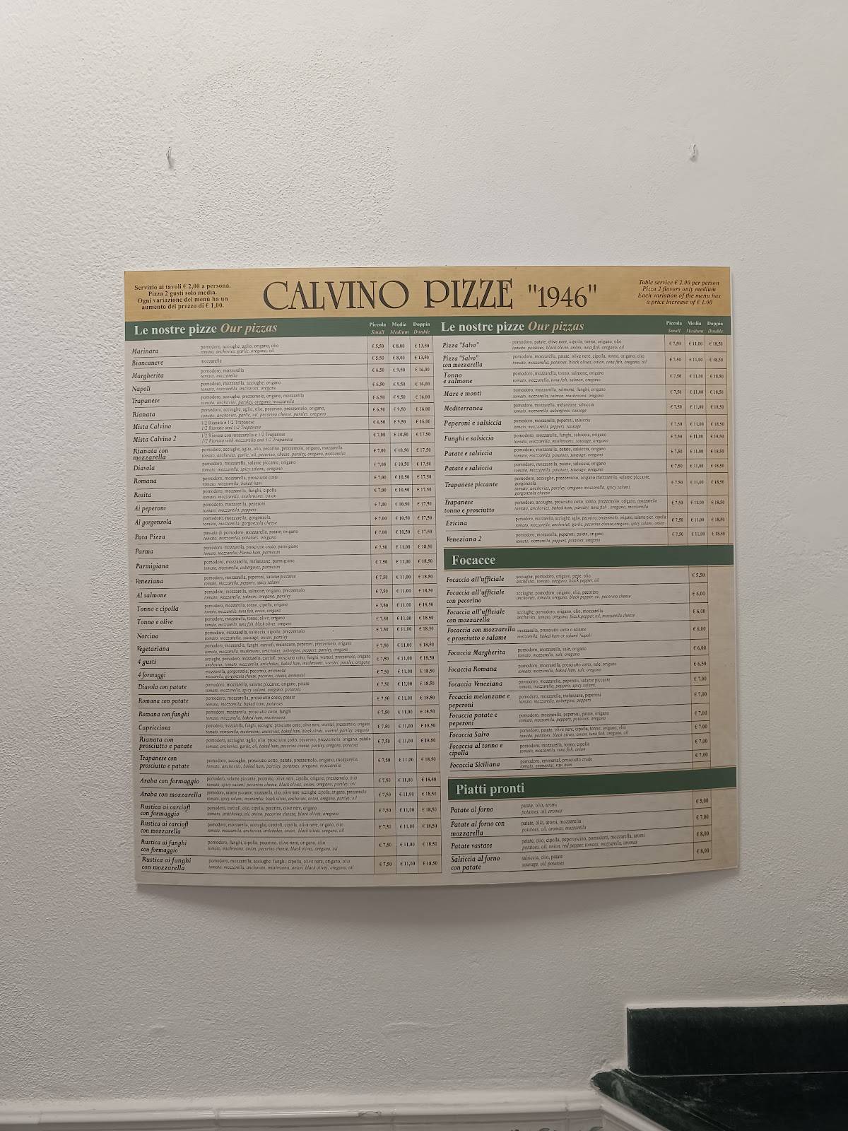 Menu di Pizzeria Calvino 