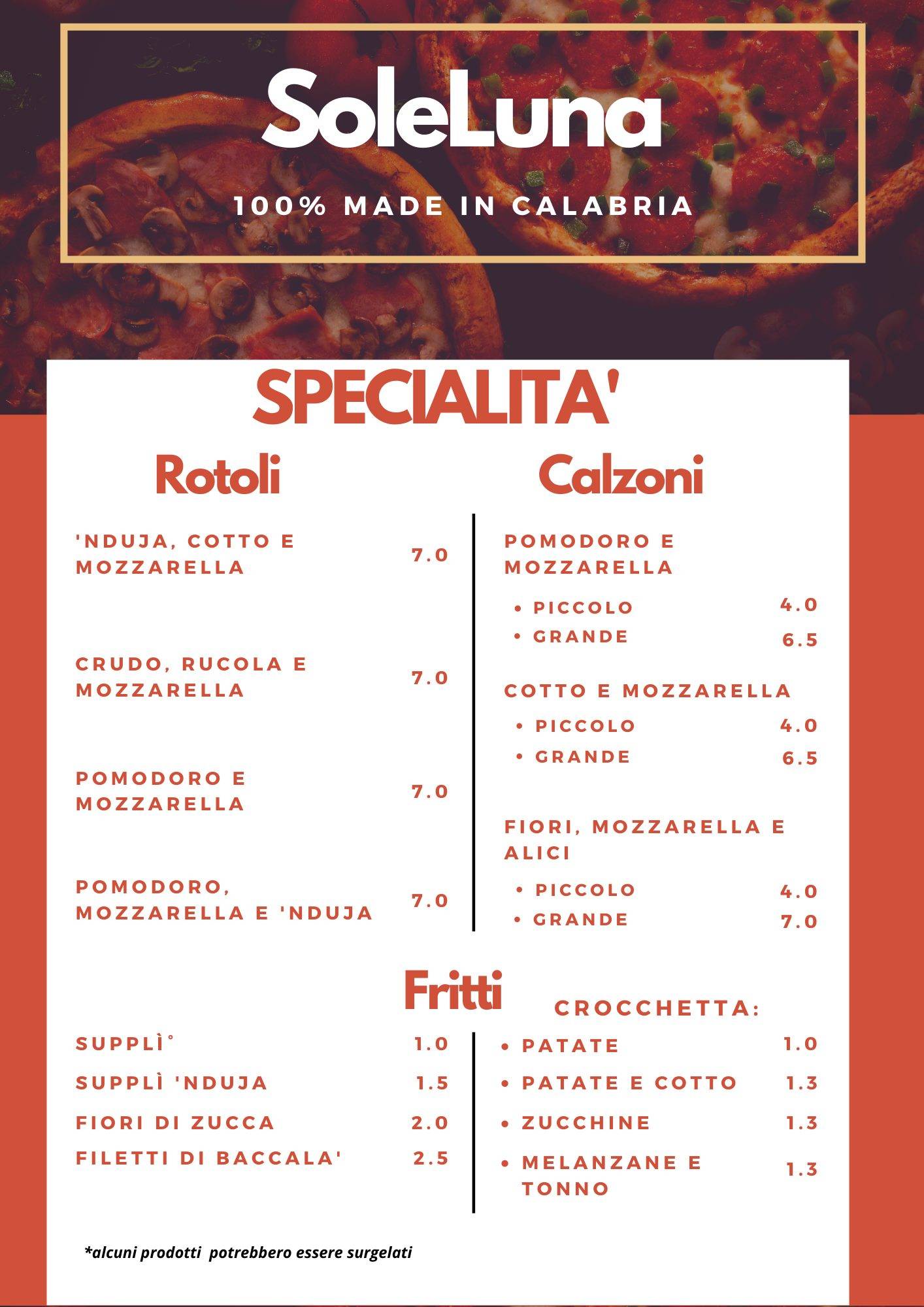 Menu di Soleluna pizza e fritti 