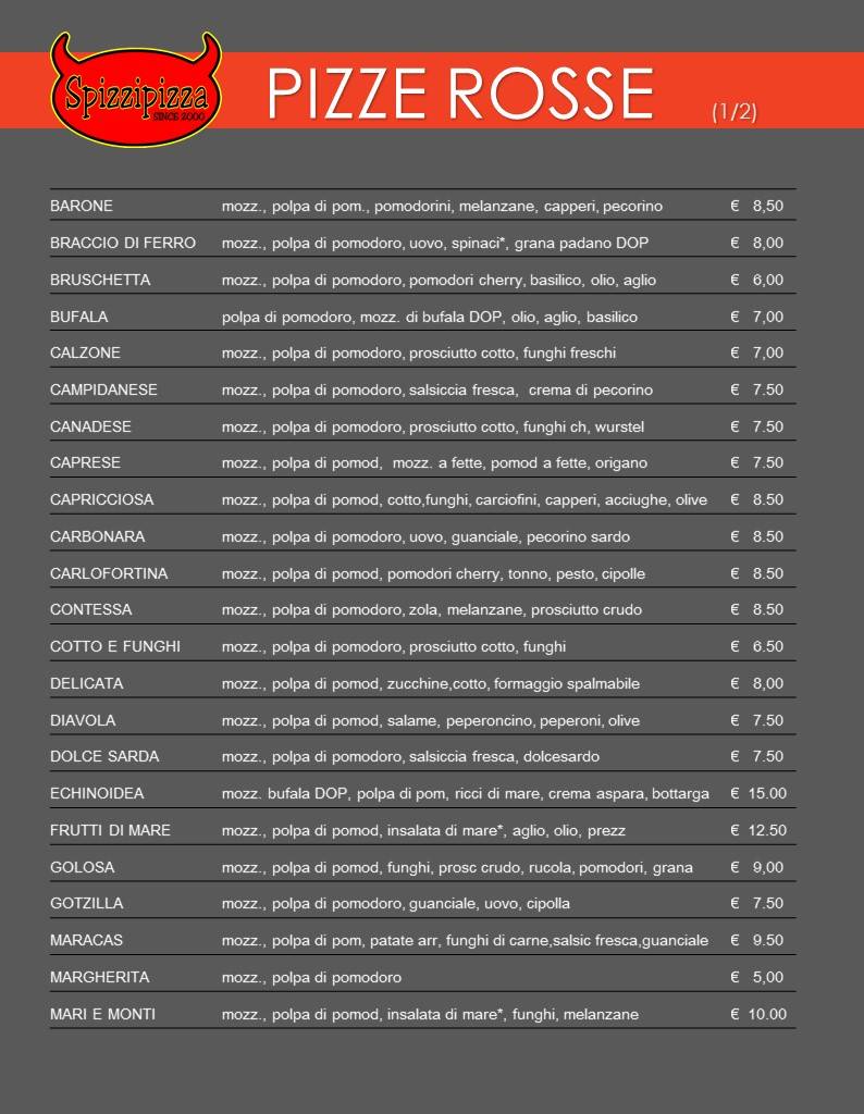 Menu di Pizzeria Spizzipizza Iglesias 