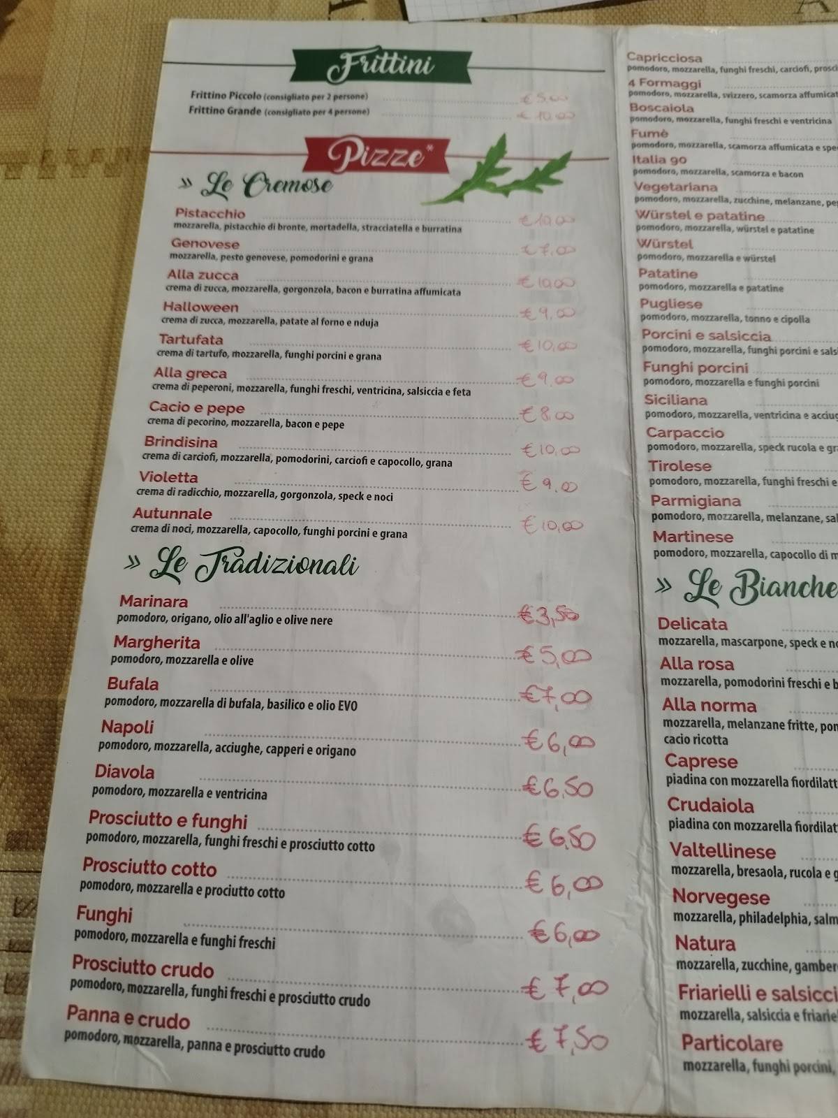 Menu di Pizzeria Rosticceria Italia 90 
