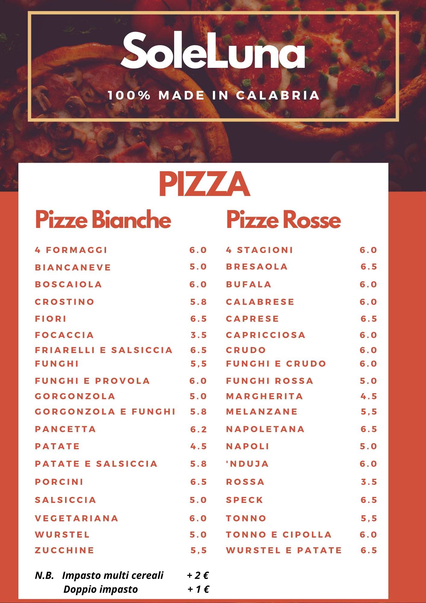 Menu di Soleluna pizza e fritti 