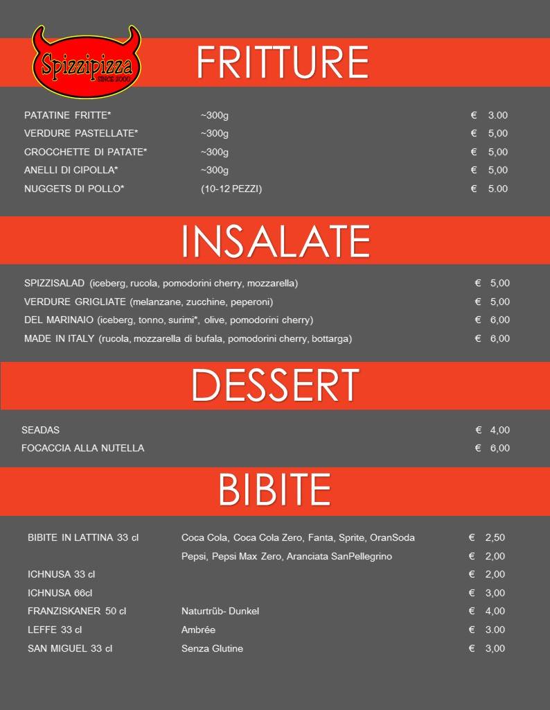 Menu di Pizzeria Spizzipizza Iglesias 
