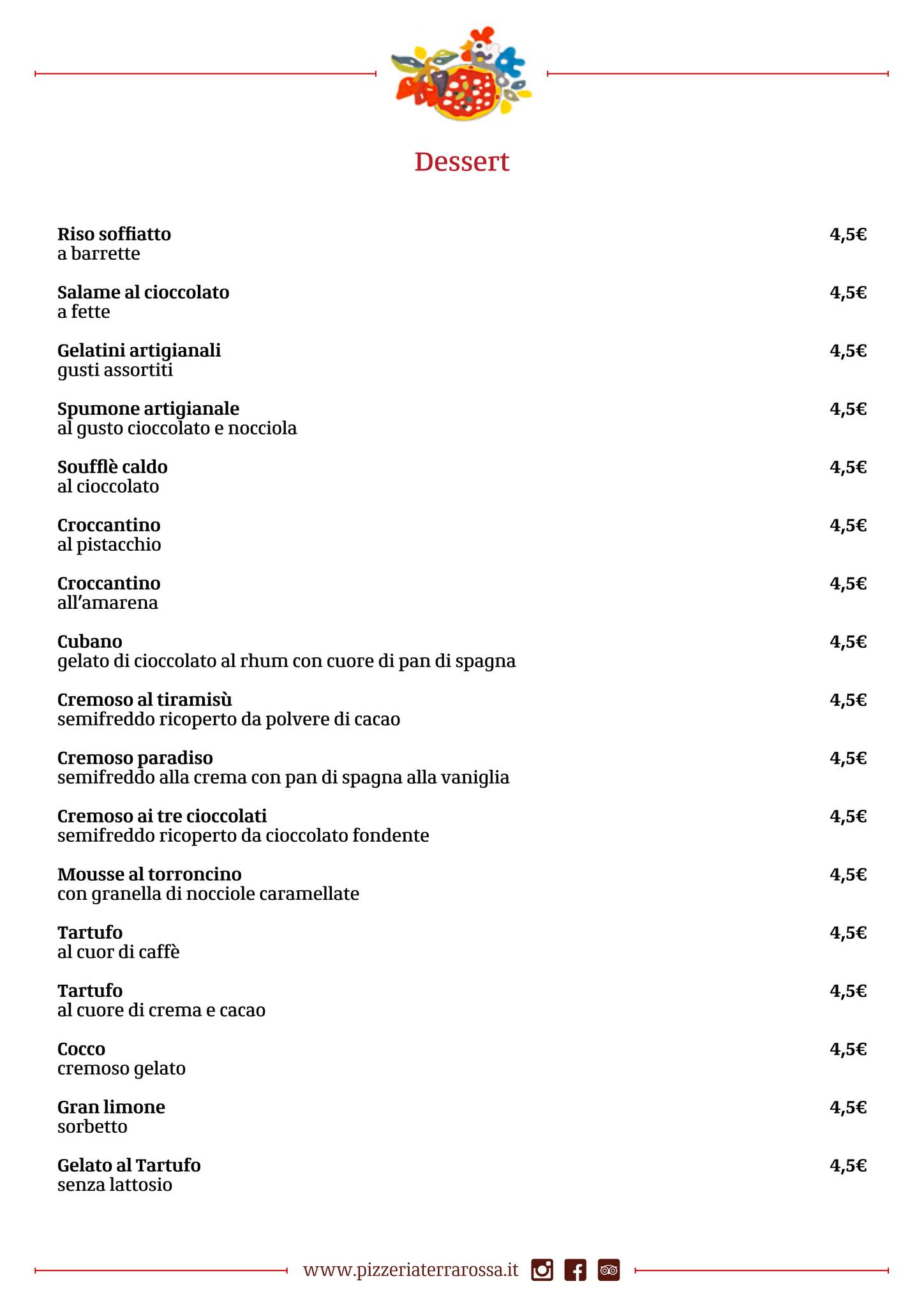 Menu di Pizzeria Terrarossa 