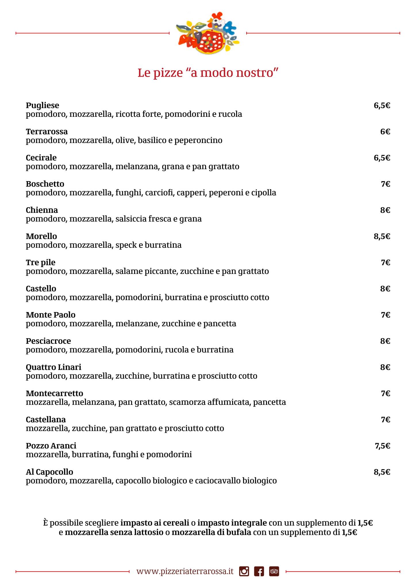 Menu di Pizzeria Terrarossa 