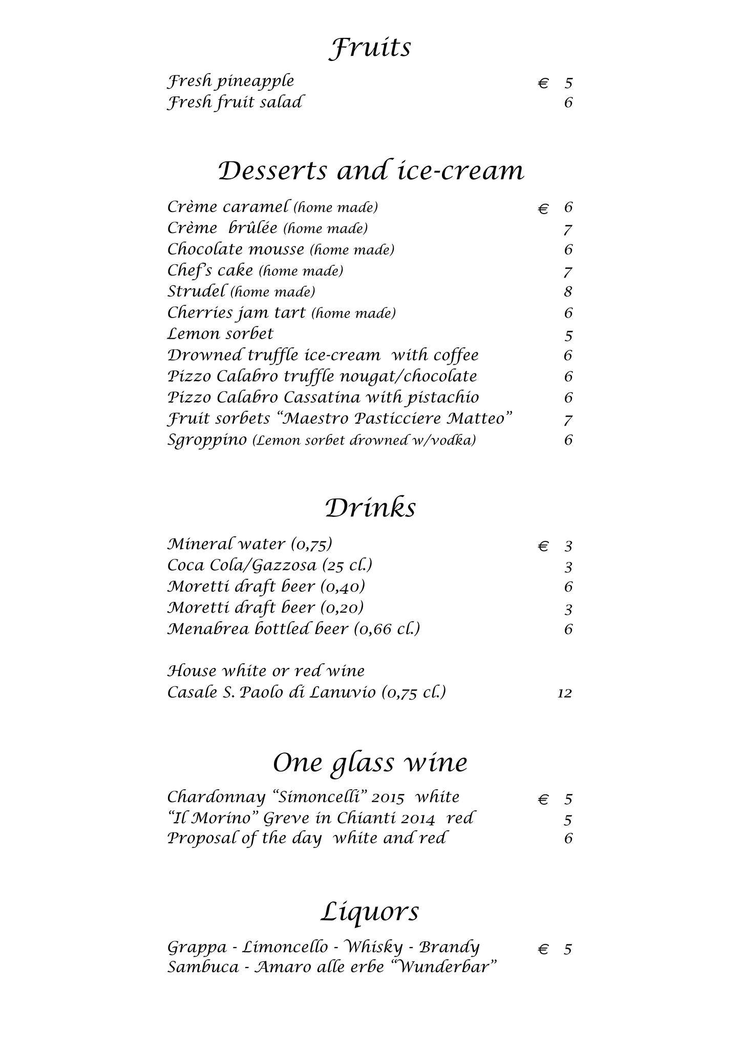 Menu di Trattoria Pizzeria Micci 