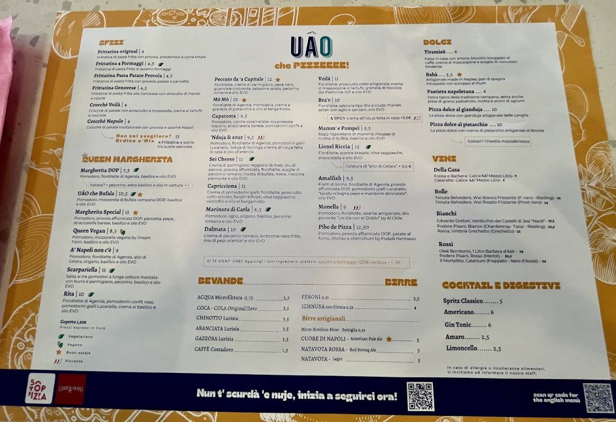 Menu di UÁO Pizza