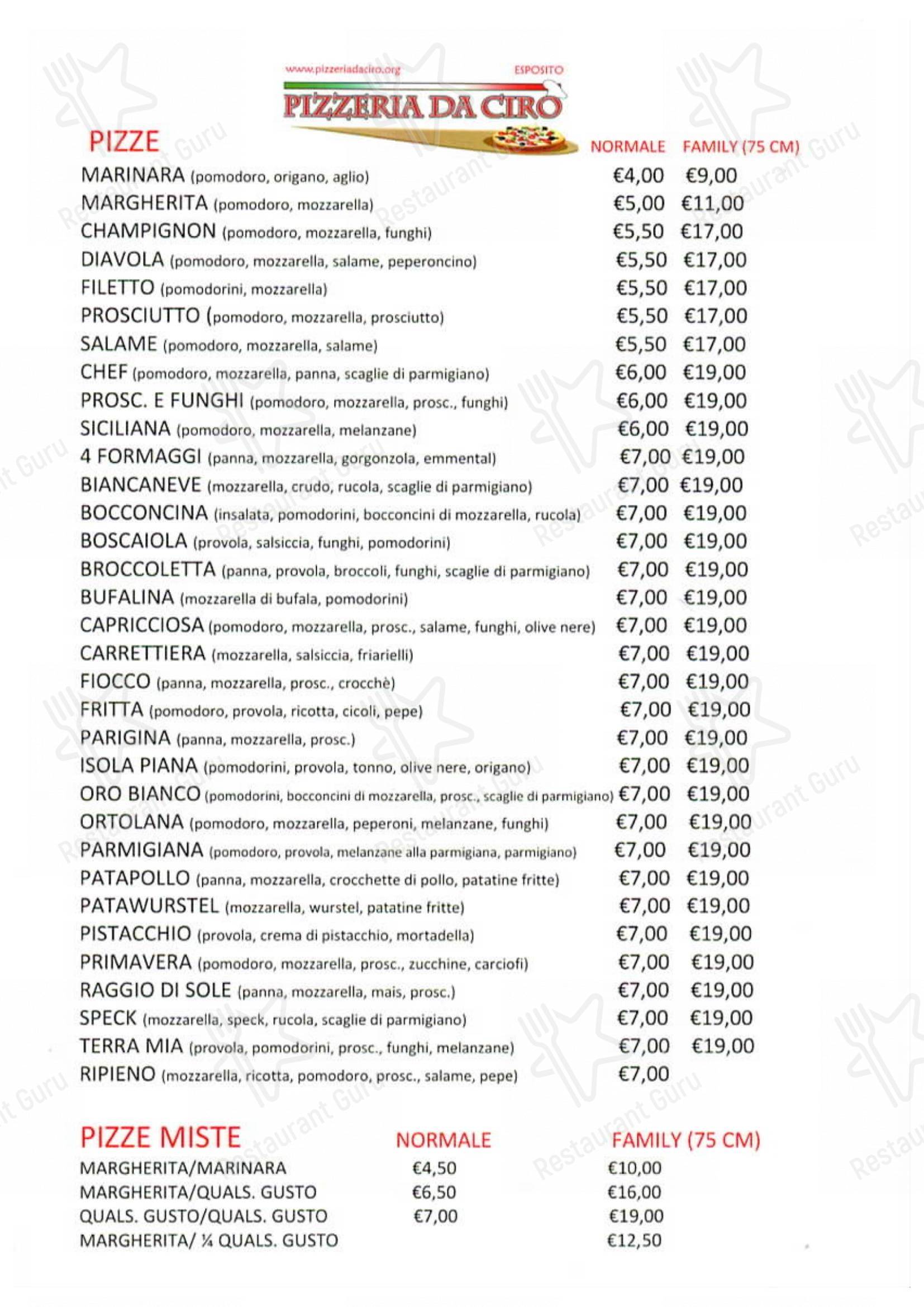 Pizzeria da Ciro in Giugliano in Campania - Menu