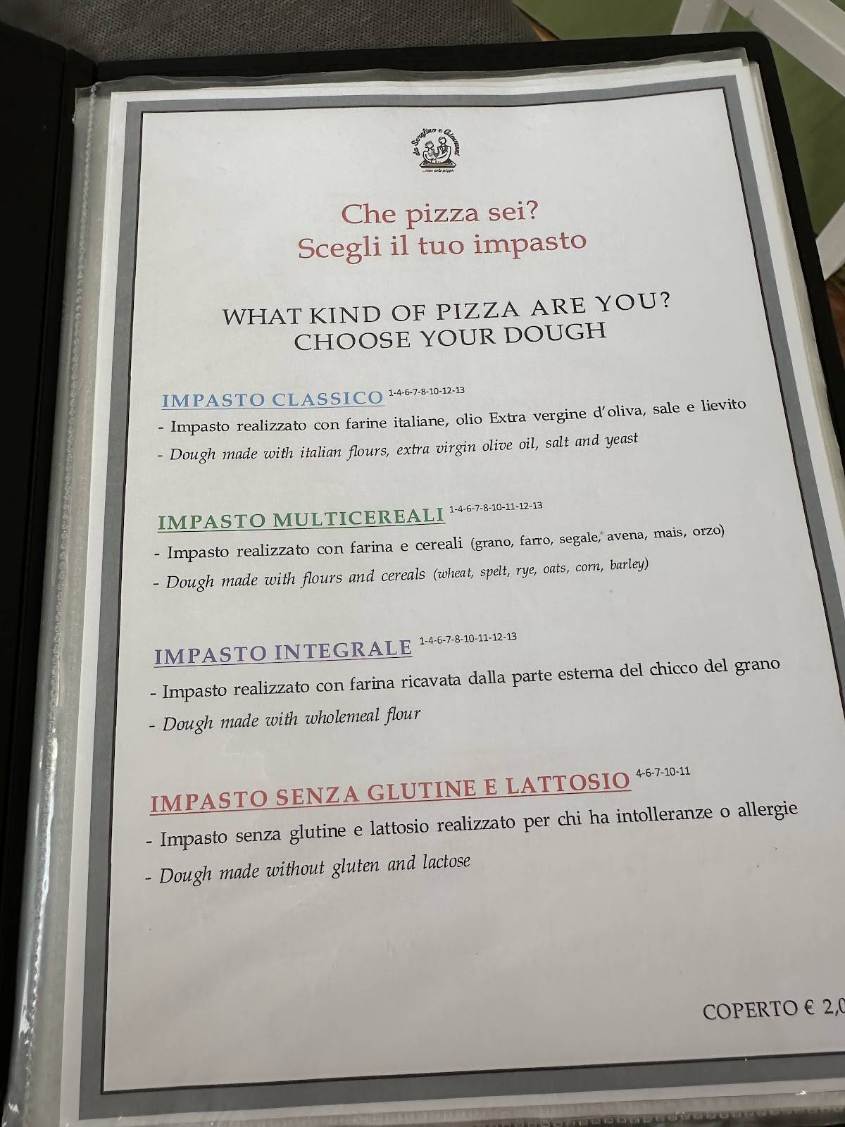 Menu di Pizzeria da Serafino e Giovanni 