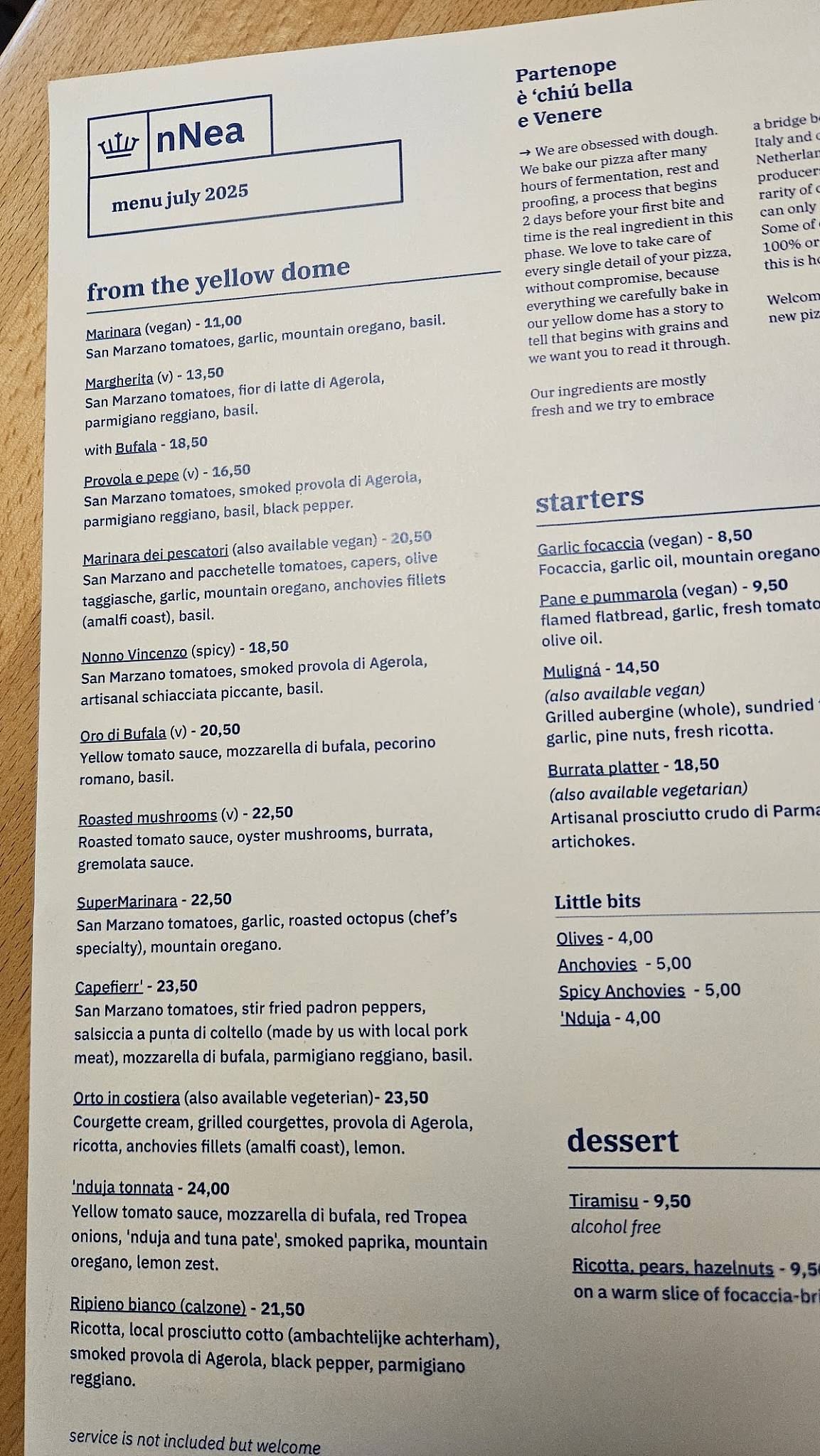 Menu de nNea Pizza