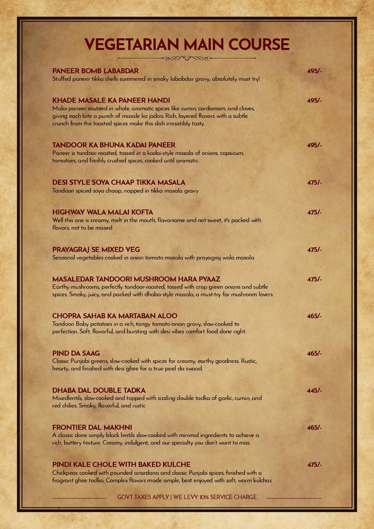 Plaka By Chef Ajay Chopra, Bengaluru menu