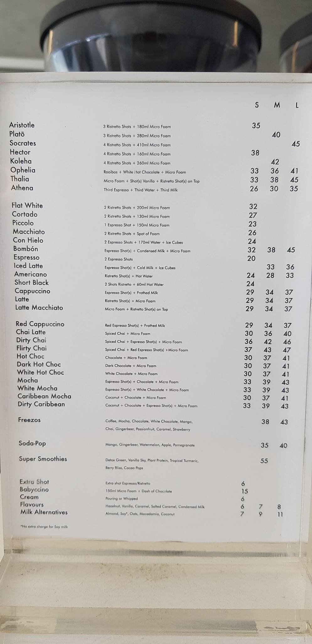Menu au Platō Coffee - Garsfontein café, Pretoria