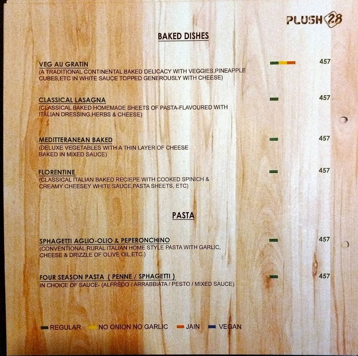 Plush 28 -Pure Veg Restaurant menu