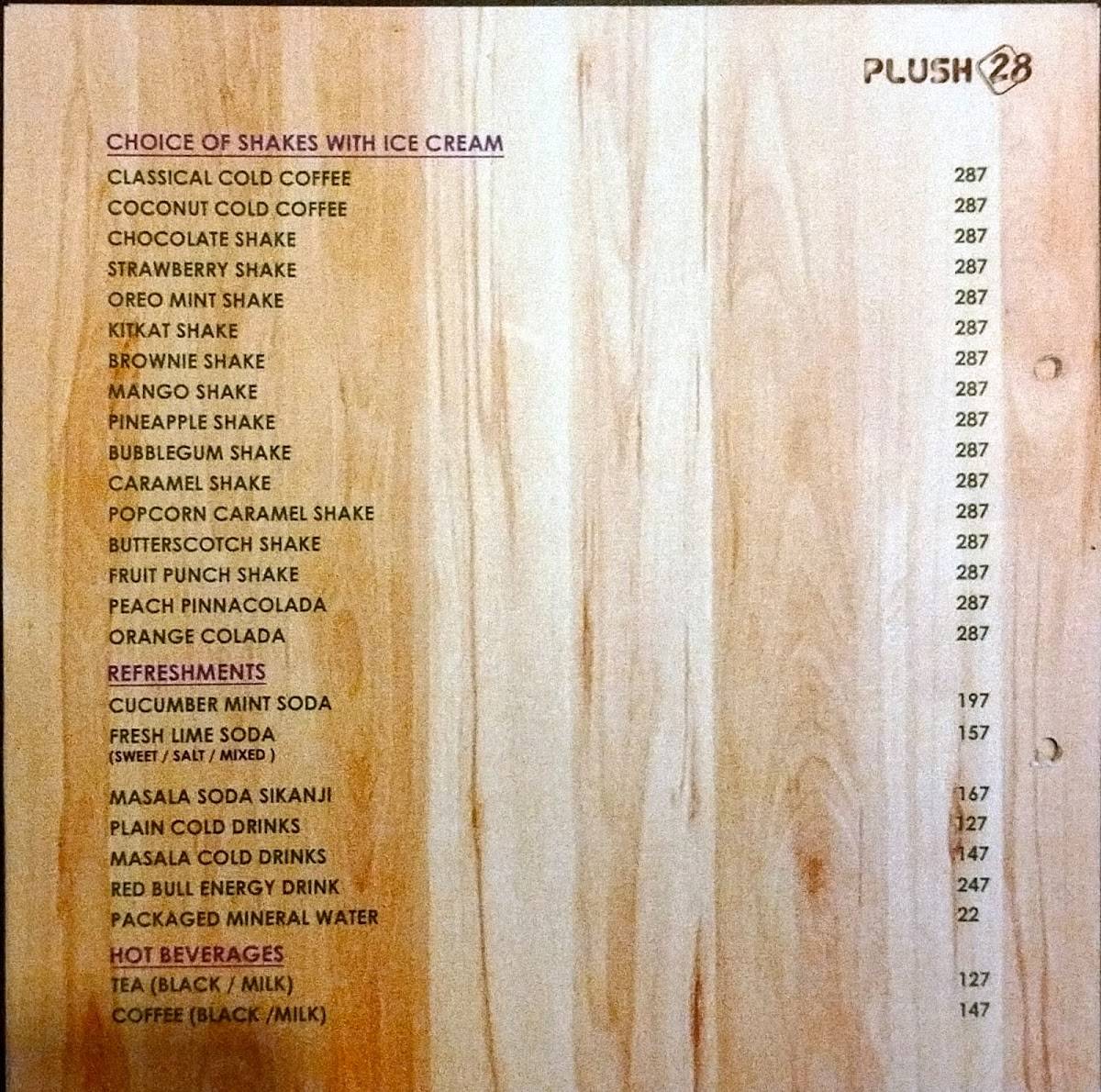 Plush 28 -Pure Veg Restaurant menu