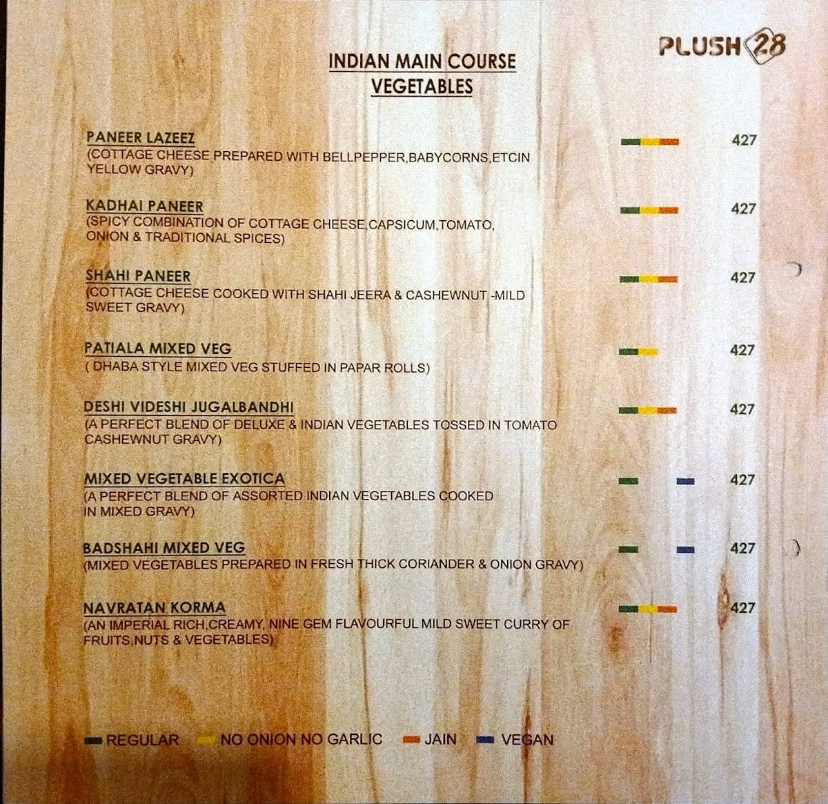 Plush 28 -Pure Veg Restaurant menu