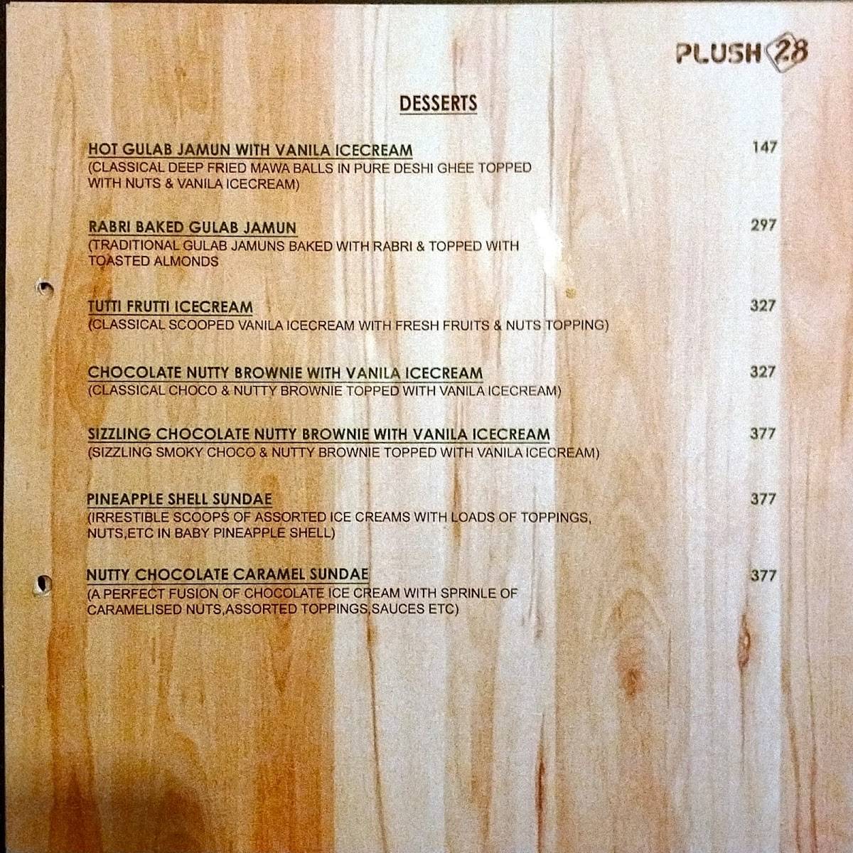 Plush 28 -Pure Veg Restaurant menu